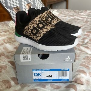 Adidas Lite Racer Adapt 4.0 Slip-On Sneaker - Kids 13 NIB NWT Black Leopard
